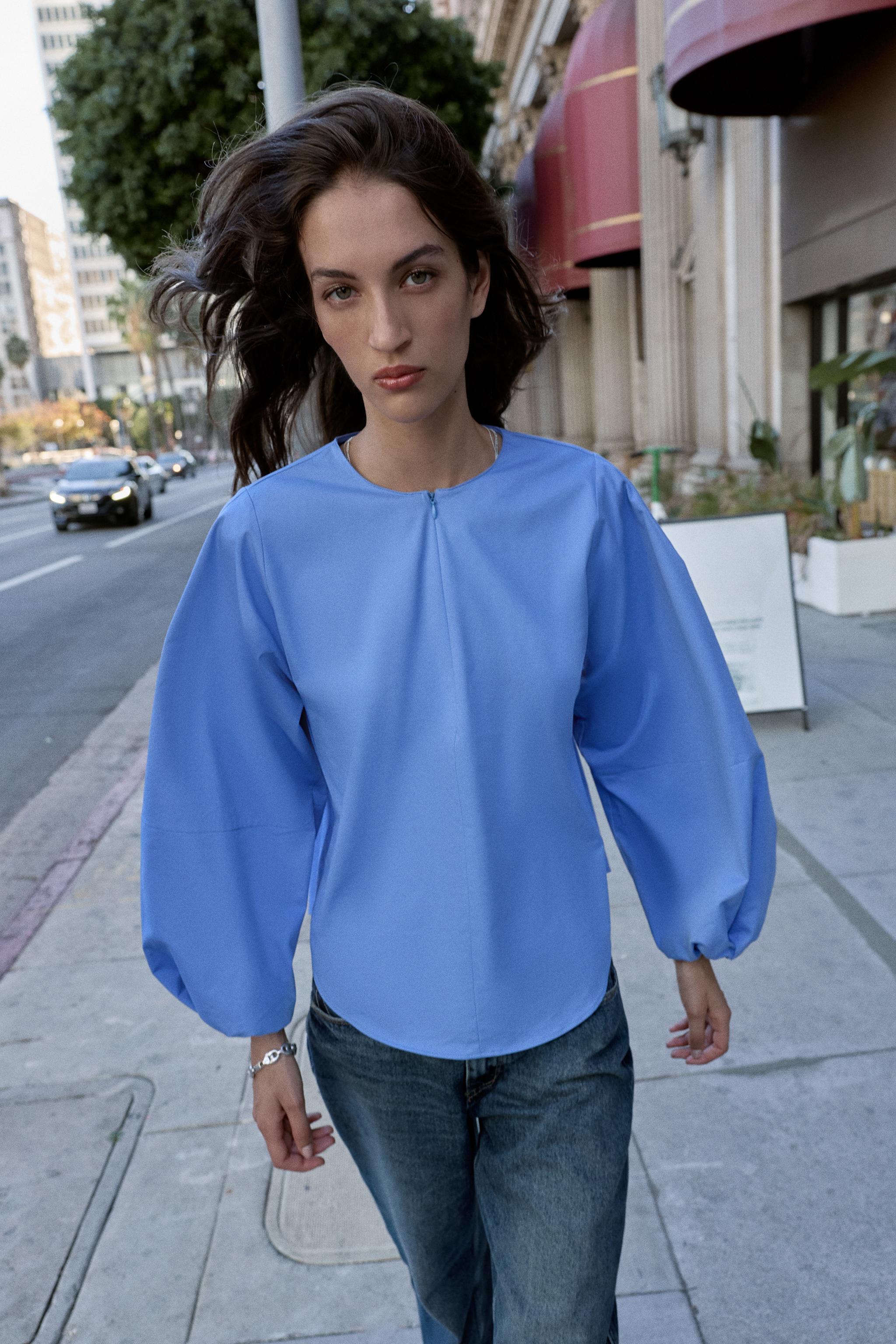 POPLIN BALLOON SLEEVE SHIRT